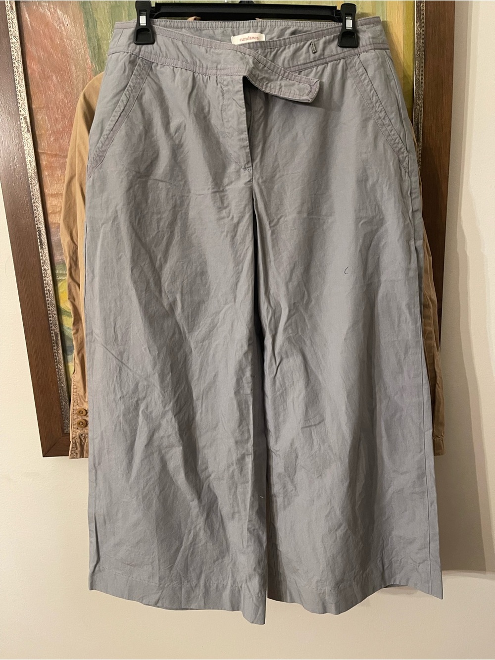 Sundance Light Gray Wide-Leg Poplin Pants